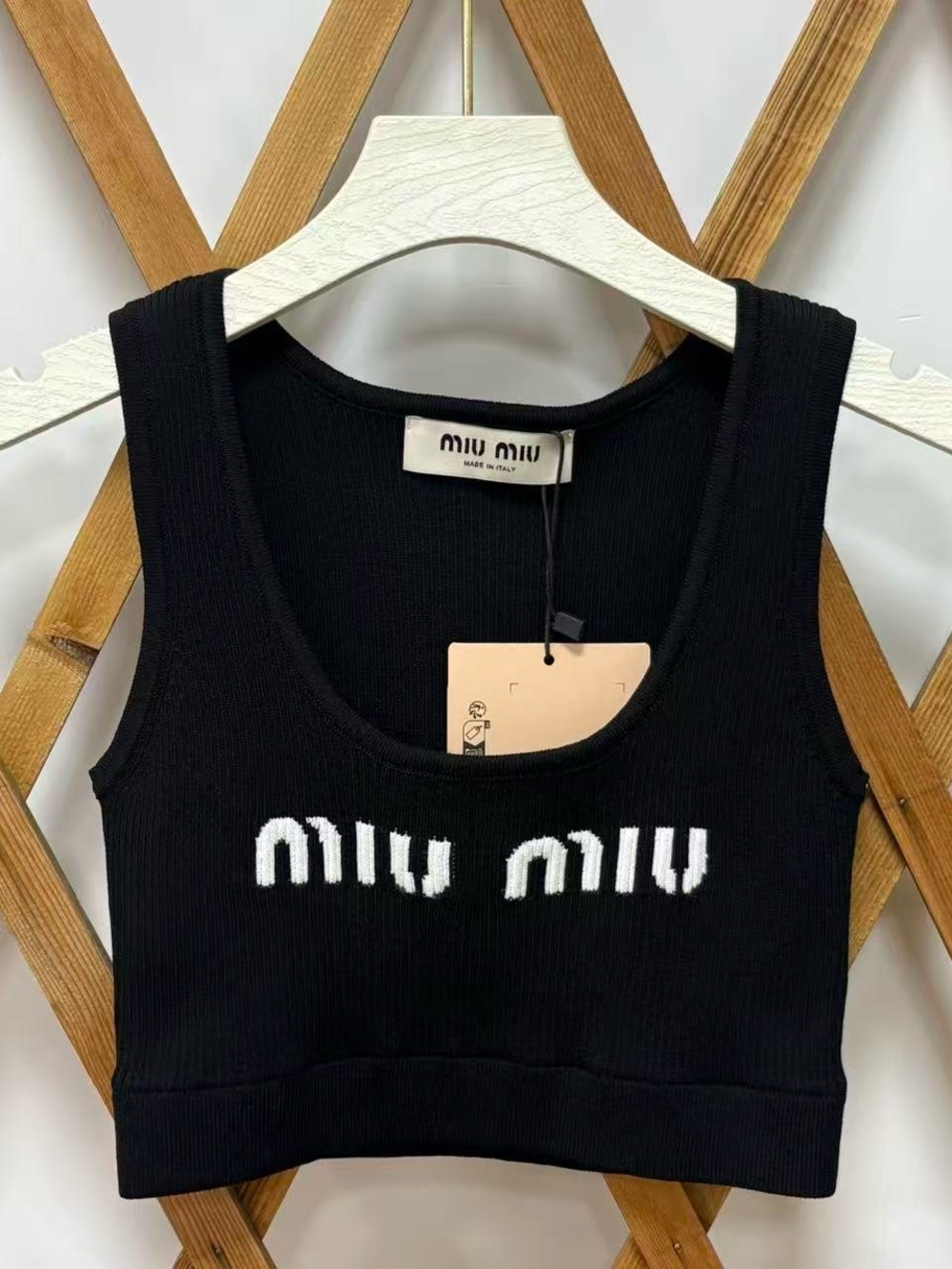 Miu Miu Black Ribbed Logo Crop Tank - Picture 1 of 4
